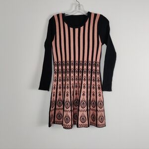 Unbranded Women's Knit Sweater Dress Size Medium Bodycon in Black Peach Striped